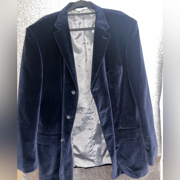 Linea Uomo Tux Dinner Jacket Blazer Size 54 LONG Blue Velvet Satin Mens - Picture 7 of 13